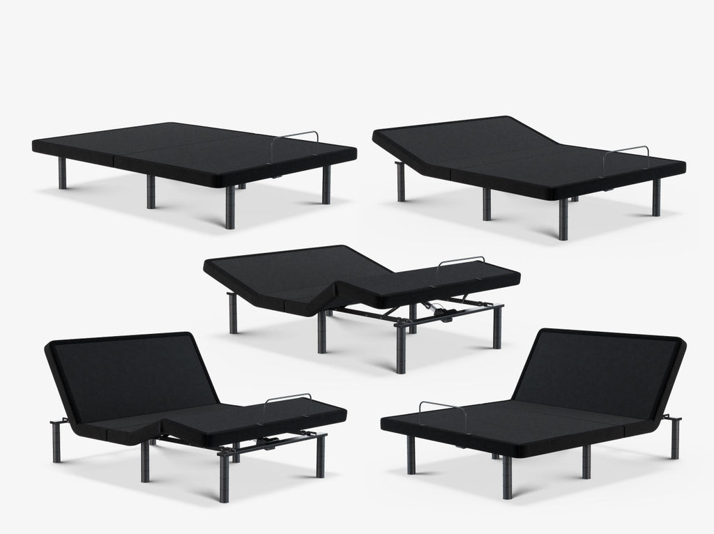 Collage showing four adjustable positions of the Ascension® Ultra Adjustable Power Base on a light gray background.